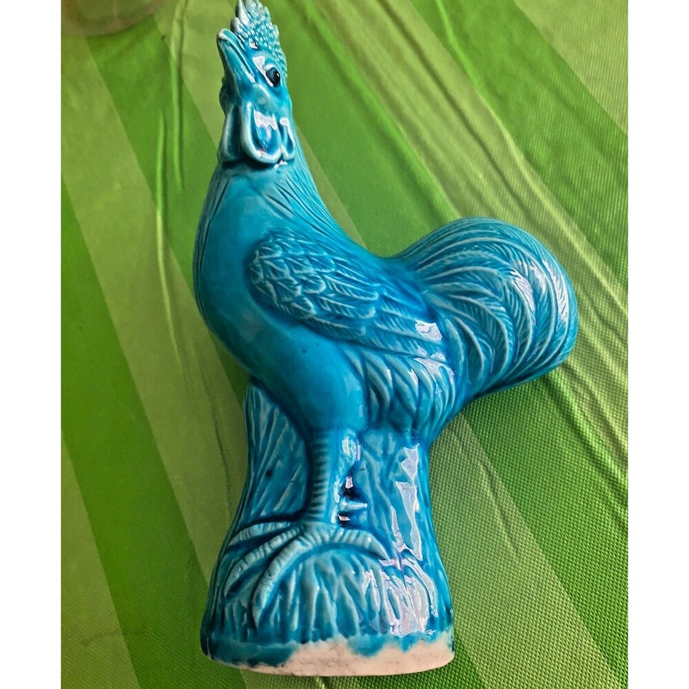 Vintage Chinese Shiwan-Style Turquoise Glazed Rooster Figurine – Mid Century Cer